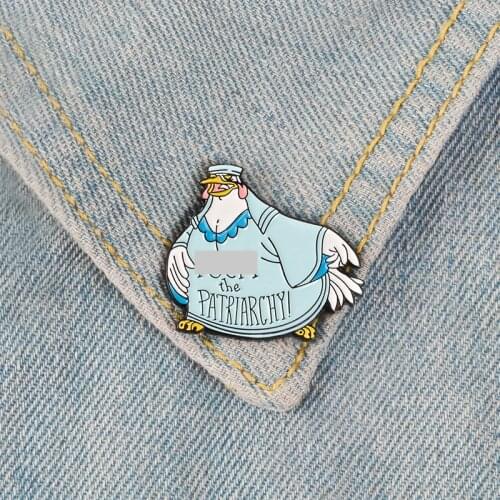 Cartoon Hen Enamel Pin Animal Blue Robe Chicken Brooch Quote Letters Feminist Lapel Pins Backpack Denim Jackets Jewelry Gift