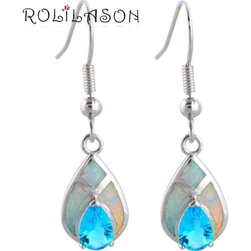 Hot selling Simple design Pink Zircon fire opal Silver Stamped Fashion Jewelry Dangle Earrings Fine jewelry OE488
