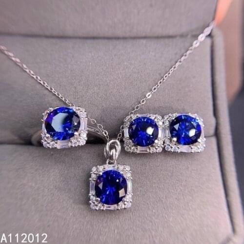 KJJEAXCMY fine jewelry natural sapphire 925 sterling silver noble girl new gemstone pendant ring earrings set support test