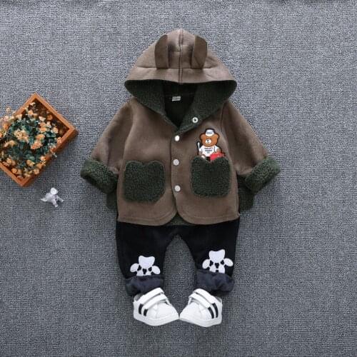 Baby Boy Girls Clothing Sets Kids 2PCS Suede Fabric Coat+Corduroy Pants Children Clothes For Spring Autumn Boy Outfits Tracksuit