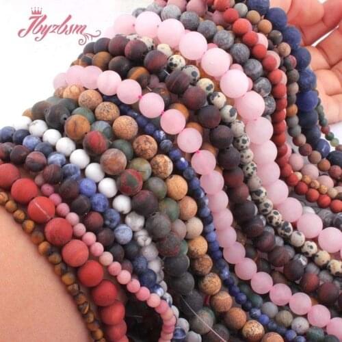 4.6.810.12mm Round Frost Quartz Agates Jaspers Natural Stone Loose Beads for DIY Women Men Necklace Bracelets Jewelry Making15"