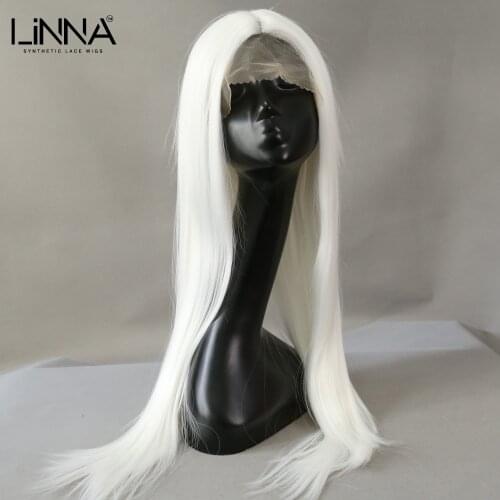 LINNA Long Straight Synthetic Hair Lace Front Wigs For Women Natural Hairline White Color Wigs Daily Party Cosplay Wig