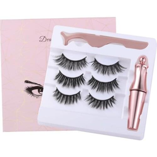 3Pair Fashion Handmade Waterproof 3D Magnetic False Eyelashe Natural Eye Lashes Extension Eyeliner And Tweezers False Eyelashes