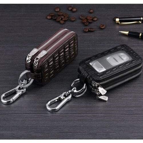 WILLIAMPOLO Men Key Small Wallet Keys Home Car Keys bag Alligator Genuine Leather with Two-layer Portable High-quality Pocket