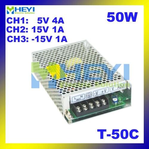 Mini power supply with triple switching output 5V 4A, 15V 1A, -15V 1A ac to dc T-50C power supply
