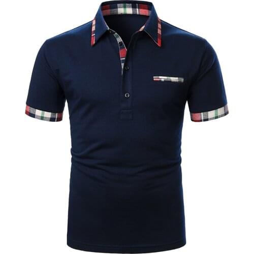 Men Short Sleeve Plaid Print Polo Shirts Casual S-2XL Navy Blue White T-shirt 2021 Summer Fashion Shirts for Mens Clothing D30