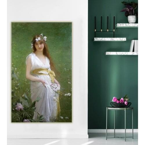 Jules Joseph Lefebvre《Springtime》Canvas Oil Painting Art Aesthetic Poster Picture Wall Hanging Decor Home Living Room Decoration