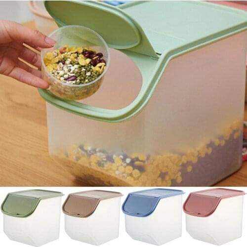 New Kitchen Rice Fruits Storage Box Bucket Cereal Dry Food Keepers Container Jars Spice Holders Sliding Lid with Measuring Cup