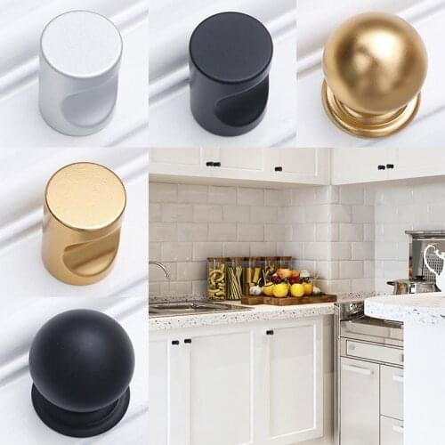 New Simple Aluminum Alloy Single Hole Golden Small Handle Black Round Cabinet Drawer Solid Copper Wire Drawing Handle