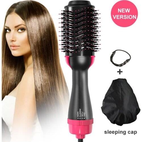 One Step Hair Dryer Comb Volumizer Brush Straightener Curler+Sleep Cap+2pcs Wig Rope MH88
