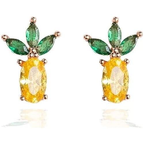 One Side Ear Studs Cute Cherry Fruits Gemstone 18K Gold Plated Earrings Women Fashion Charms Earring For Gifts