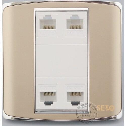 4 Port RJ45 Cat5e Network Ethernet LAN Champagne Color Socket Outlet Panel Faceplate