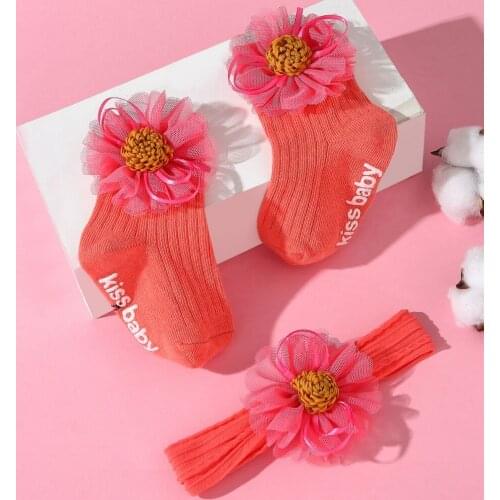 2Pcs Newborn Baby Headband+Socks Baby Girl Headbands Infant Girls Baby Hair Accessories