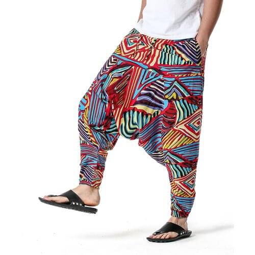 Plus Size 3XL Men Pants Cotton Linen Wide Leg Harem Pants Loose Casual Fashion Trousers Leisure Holiday Beach Cargo Pants 2021