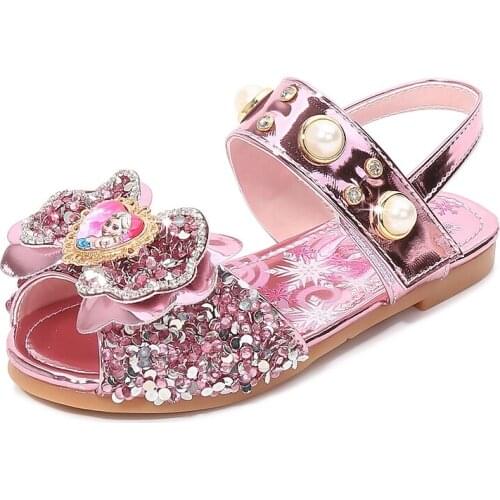 Disney Frozen Girls Sandals Princess Sandals Kids Home Sandals Beach Shoes Childrens Sequins Bowknot Flip Flops Casual Slider