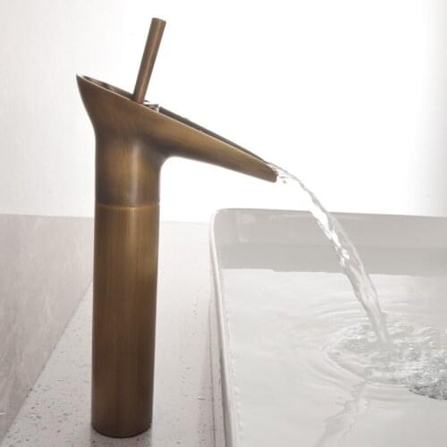 Beiluode Basin Faucet Brass Bathroom Sink Faucet Style Waterfall Spout Deck Mount Single Hole Single Handle Mixer Tap MT1021
