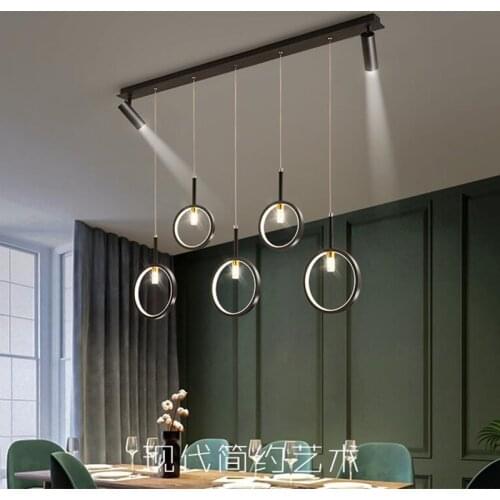 Modern Led Pendant Lamp with Spotlight Black Lustre Metal Ceiling Hanging Light for Kitchen Island Dining Living Room Decoration