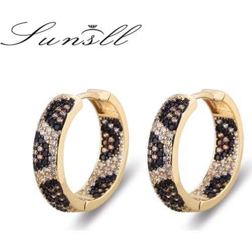 SUNSLL Fashion Luxury copper zircon leopard hoop earrings ladies wedding shiny jewelry round earrings girlfriend birthday gifts