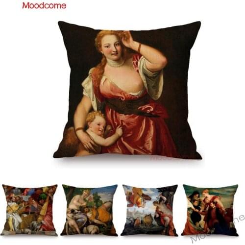 Italy Venetian school Paolo Veronese Famous Oil Painting Jesus Venus Angel Bible Store Pillow Cover Linen Sofa Cushion Cover