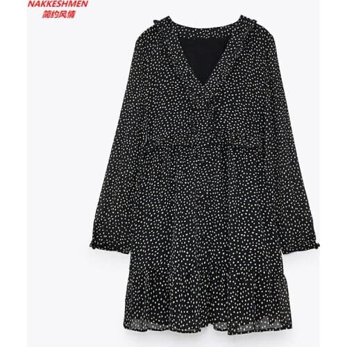 2021 New European and American Spring High Waist Street Trendsetter Long Sleeve Chiffon V-neck Versatile Dress