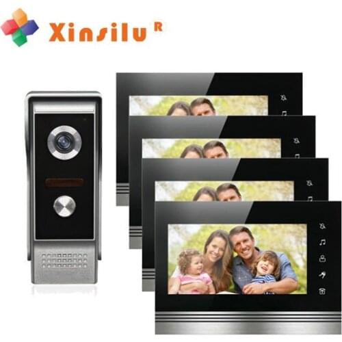 XINSILU Home Security 7"Video Door Phone Home Security Intercom System Night Vision Waterproof HD Camera 1Camera+4Monitors