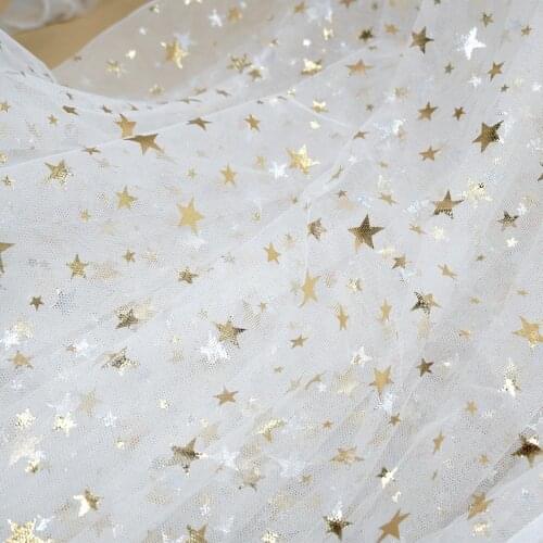 1 Yard Soft Tulle Lace Fabric Print Gold Star Mesh Gauze Fabric For Bridal Gown Dress Clothing Curtain Wedding Veil By 1 Yard