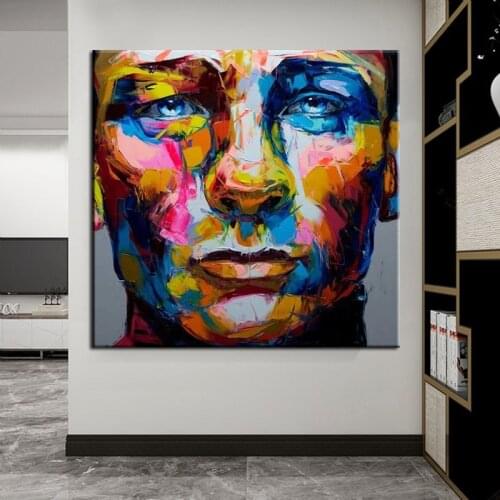 100% Hand Painted Colorful Boy Face Abstract Hand Made Oil Painting On Canvas Wall Art Home Decor Wall Pictures Modern Unframe