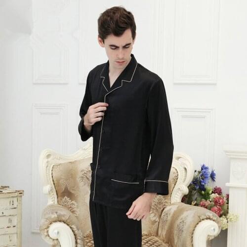 100% Mulberry Silk Sleepwear Real Heavy Silk Long Sleeve Men Plus Size Pajama sets S M L XL XXL Free Shipping