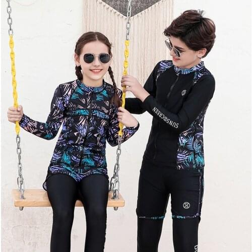 2021 Children Swimsuit Boys 3 Pieces Girls 5 Pieces Swimwear Long Sleeve Floral Rashguard Quick-Dry Diving Suit Beachwear