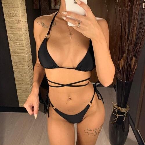 2021 Sexy Wrap Around String Thong Bikini Female Swimsuit Women Swimwear Two-pieces Bikini set Bather Bathing Suit Swim Bikini