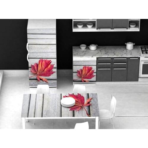 3D Self Adhesive Table Refrigerator Wrap Red Leaf On Wood Freezer Sticker Art Fridge Door Cover Wallpaper Kitchen Accessory