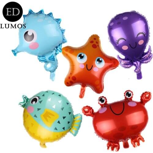ED-Lumos 5Pcs Colorful Ocean Animals Reusable Helium Balloons for Kids Birthday Party Decoration Gift