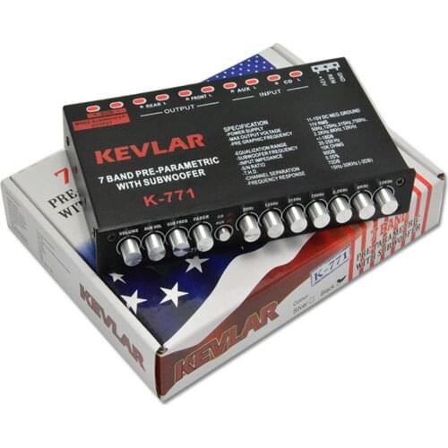 Car EQ Equalizer 7 Band Pre-Parametric With Subwoofer Auto Audio EQ Tuning Crossover Amplifier External AUX Input K-771