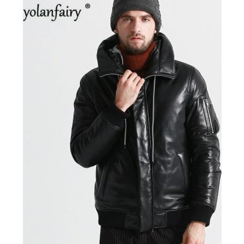 AYUSUE Geniune Leather Jacket Men Sheepskin Leather Goose Down Coat Winter Warm Thick Outwear Parka Hombre Invierno17-H25# MF380