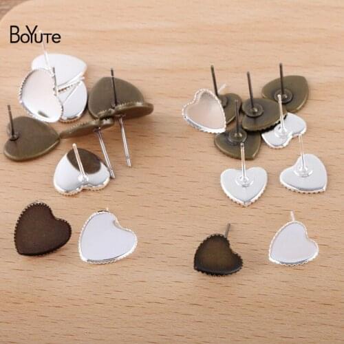 BoYuTe (100 Pieces/Lot) Fit 10MM 12MM Heart Cabochon Earring Base Settings Diy Stud Earring Blanks Jewelry Findings