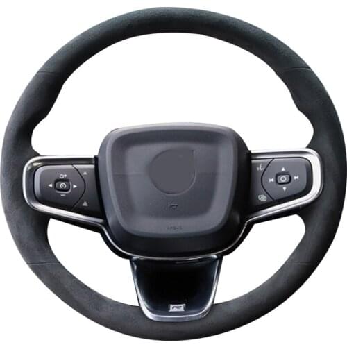 All Black Suede Leather Steering Wheel Red Stitch on Wrap Cover Fit For Volvo Xc60 2018-2019