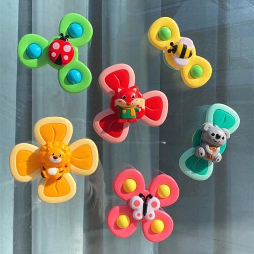 Fidget Toys Baby Cute Cartoon Suction Cup Spinner Toy BPA Free Baby Rattle Educational Fingertip Rattle Toys For Children