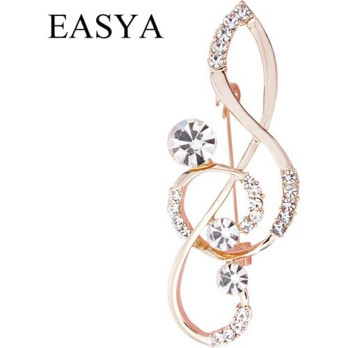 EASYA Hot Sell Crystal Gold Music Note Brooches Fashion Rhinestone Badge Christmas Gift For Best Friends