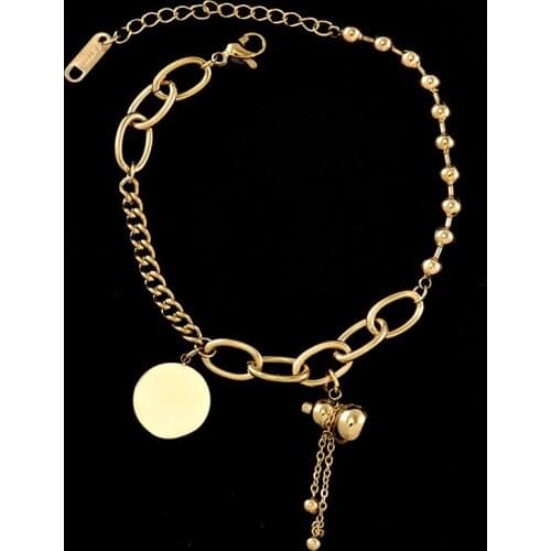 Exquisite Fashion Titanium Steel Luxury Famous Brand Bracelets With Double Chain Gourd Tassel Round Pendant Female Gift Jewelry