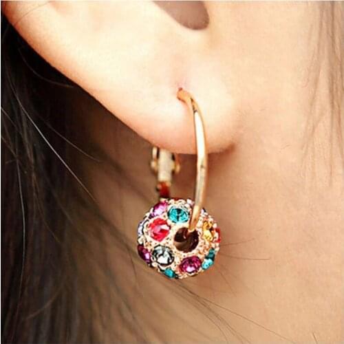 Korean Version of The Crystal Ball Inlaid With Colored Rhinestones Lucky Ball Transfer Beads Earrings Women Party Birthday Gift