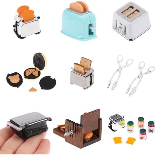 1/12 Dollhouse Scale Doll House Mini Bread Machine With Toast Miniature Dollhouse Kitchen Accessories Decoration Toaster