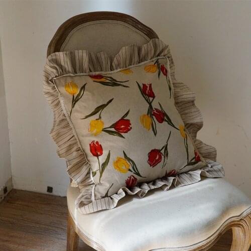 45x45cm American simple cotton linen green plant flower cushion cover double-sided printed pillow cover decorative pillowcase