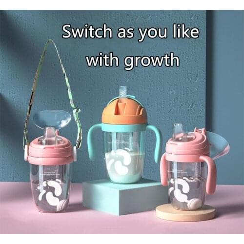 New baby silicone straw cup baby learning cup food grade childrens non-slip milk cup with handle BPA-free childrens cup