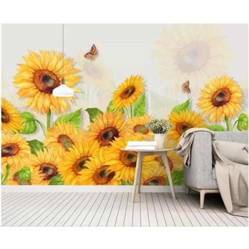 Custom photo 3d wallpaper European simple fresh hand-painted sunflower flower watercolor 3d wall murals wallpaper for wall 3 d