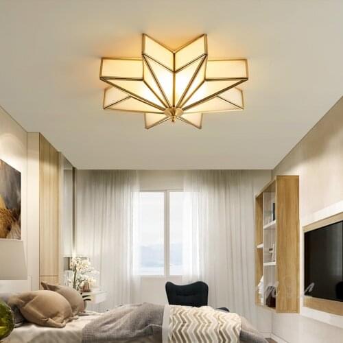 Nordic All Copper Ceiling Hanging Lamps Golden Star Ceiling Light Fixtures Living Room Luxury Ceiling Cover Room Light Ceiling