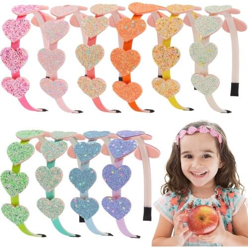 1 PC Bright Colors Glitter Bows Headbands for Girls Heart Hairbands Children Rainbow Sparkle Kids Hairbands