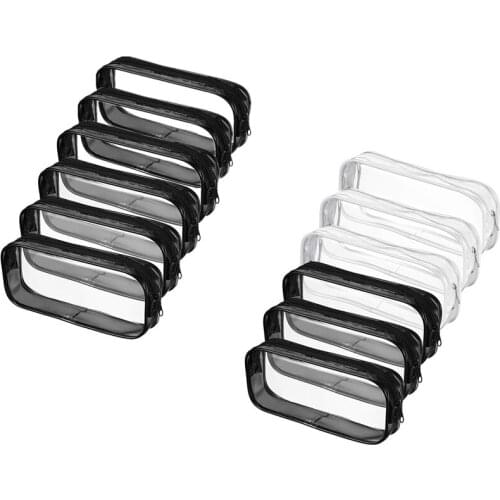 6 Pieces Clear PVC Pen Pencil Case with Zipper, for School Office Stationery, Portable Transparent Pencil Bag Makeup Pouch