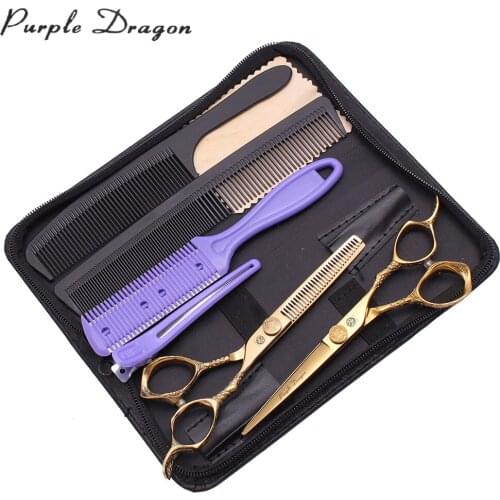 Purple Dragon 5.5" Japanese 440C Thinning Scissors Hair Cutting Scissors Barber Scissors Professional 9001# Haircut Set Add Bag