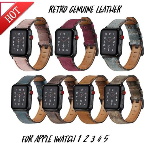 Retro Genuine Leather Bands for Apple Watch 38mm 40mm 42mm 44mm Slim Strap Wristband Replacement for iWatch Series 5 4 3 2 1