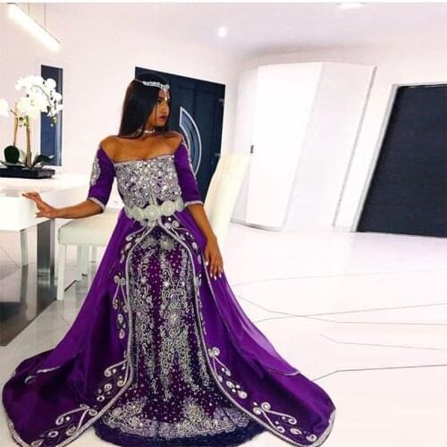 Luxury Beaded Fuchsia Embroidered Evening Dresses Arabic Muslim Moroccan Kaftan Custom Party Dresses Islamic Saudi Arabic Gowns